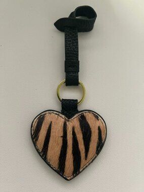 NWOT Corder London Leather Animal Print Heart Bag Charm Key Ring